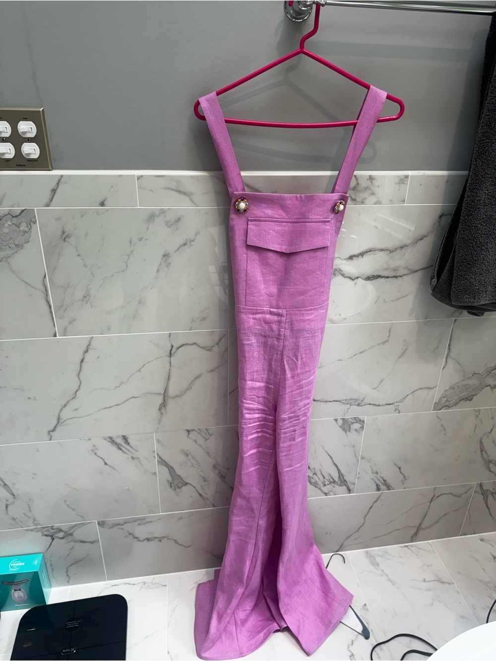Pink Wide-Leg Jumpsuit Overalls linen - Picture 2 of 4